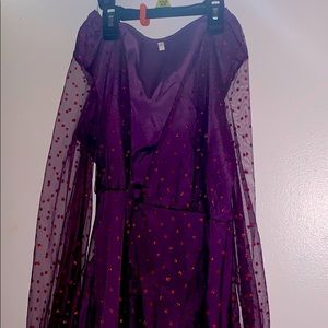 Cute boutique purple sexy see through sleeve top